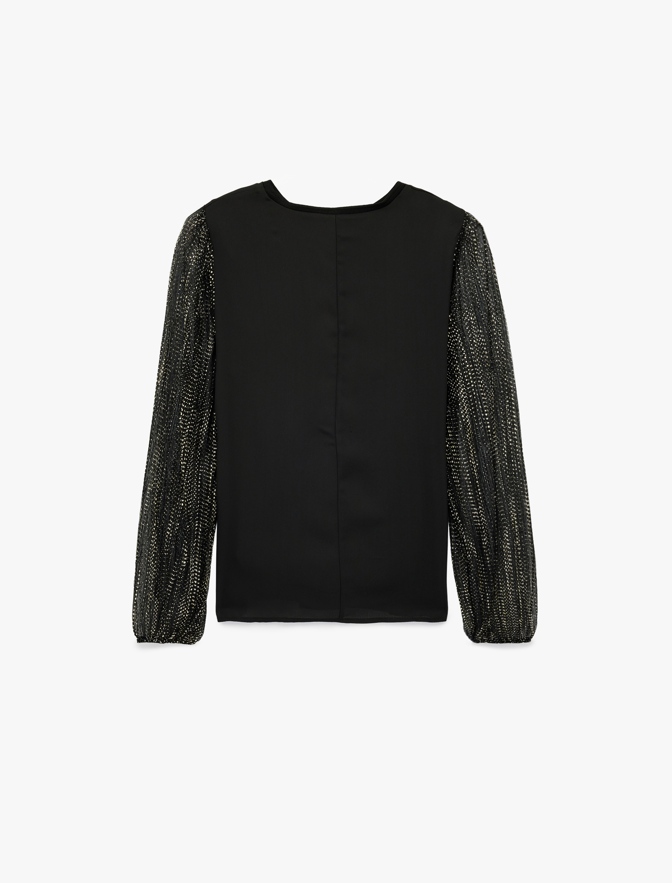   Uzun Kollu Bisiklet Yaka Taş Detaylı Bluz