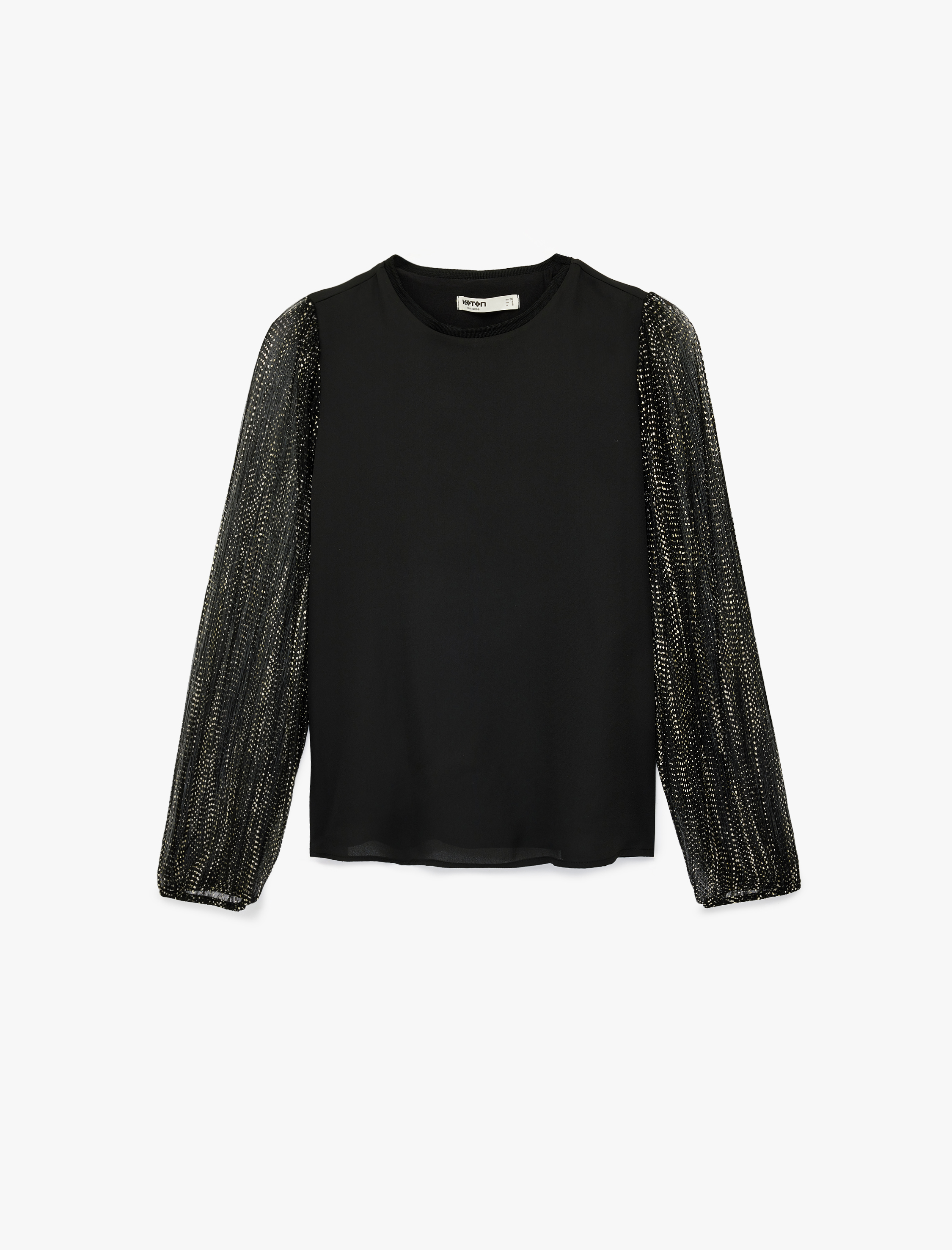   Uzun Kollu Bisiklet Yaka Taş Detaylı Bluz