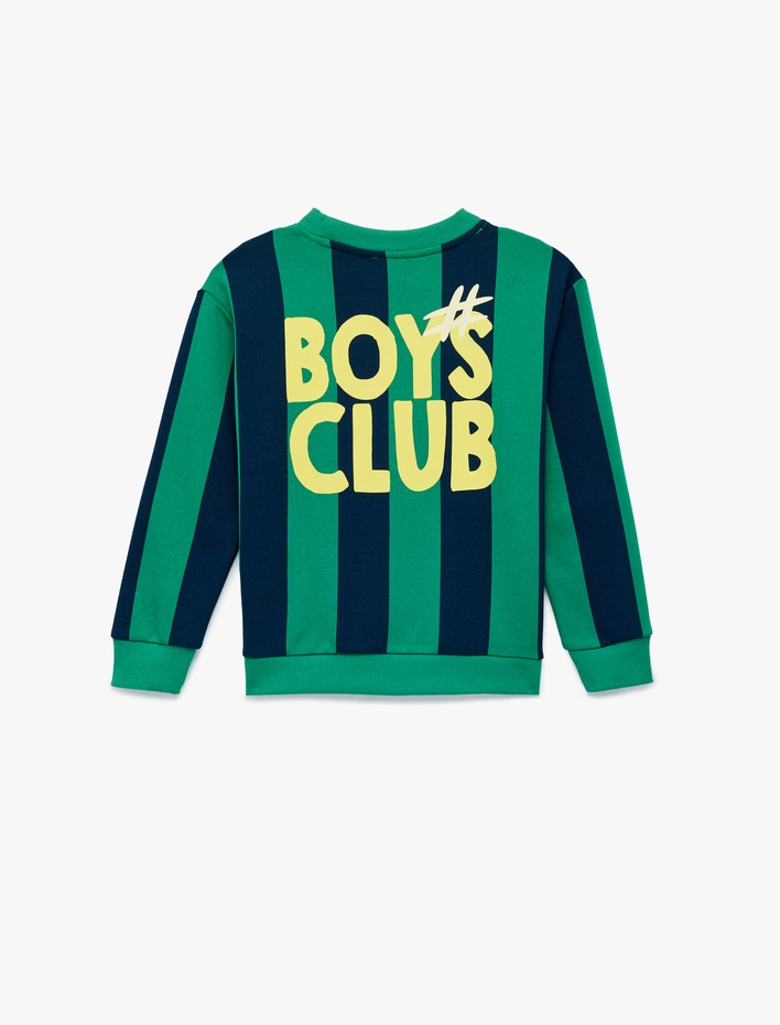 Erkek Çocuk Uzun Kollu Bisiklet Yaka Arkası Baskılı Çizgili Sweatshirt