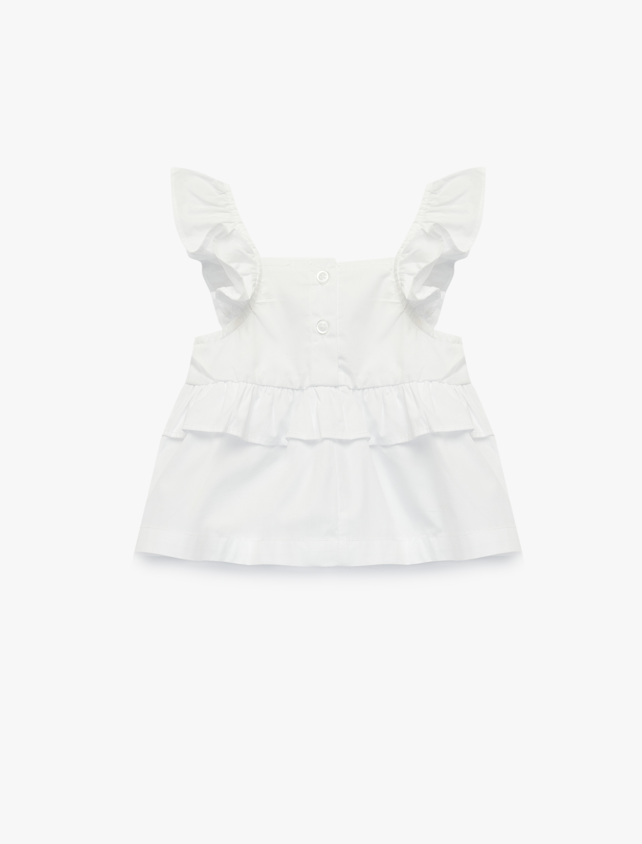  Kız Bebek Pamuklu Fırfırlı Askılı Çiçek Detaylı Kare Yaka Poplin Bluz