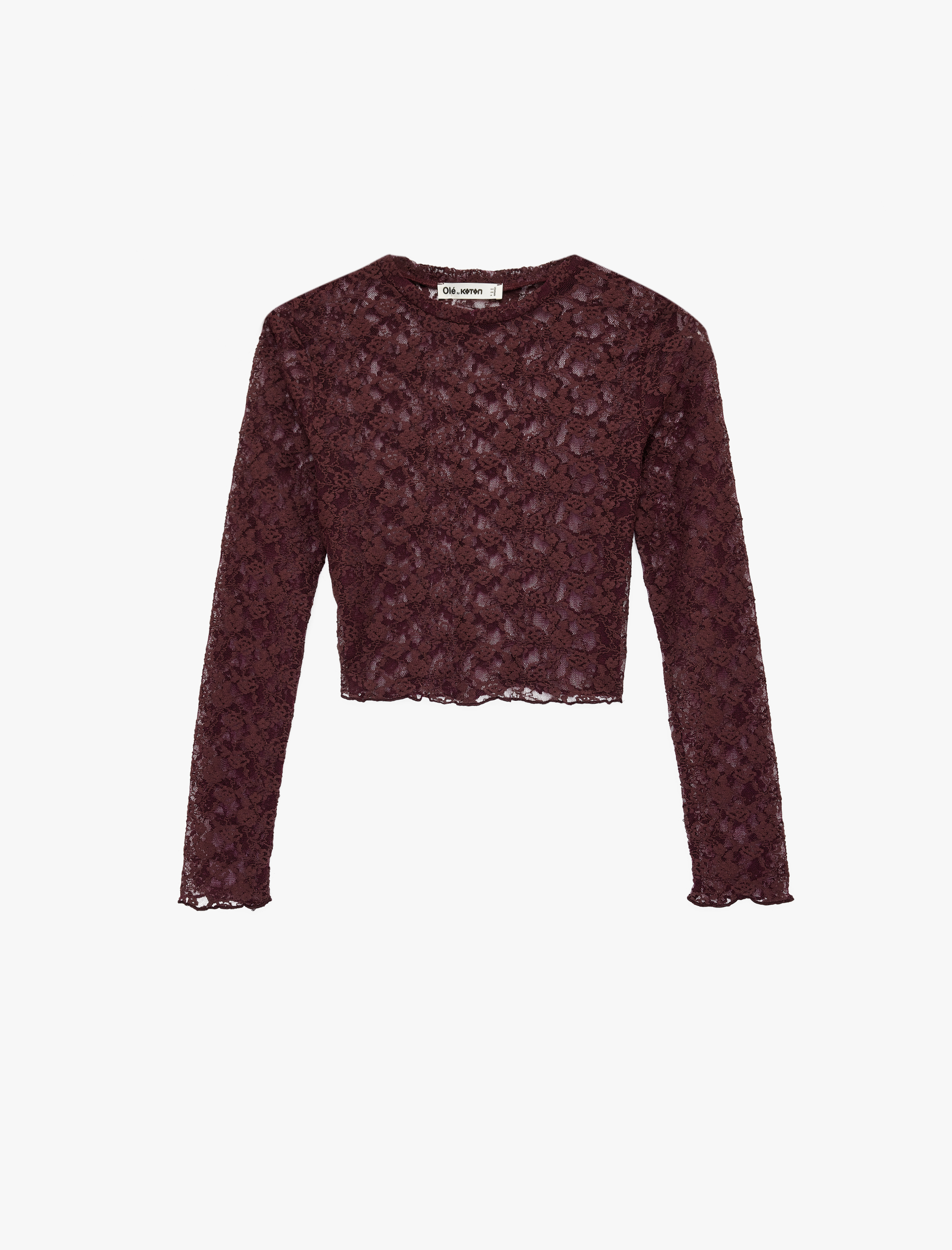   Uzun Kollu Bisiklet Yaka Slim Fit Dantel Bluz