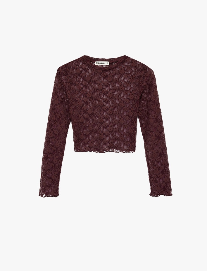  Uzun Kollu Bisiklet Yaka Slim Fit Dantel Bluz