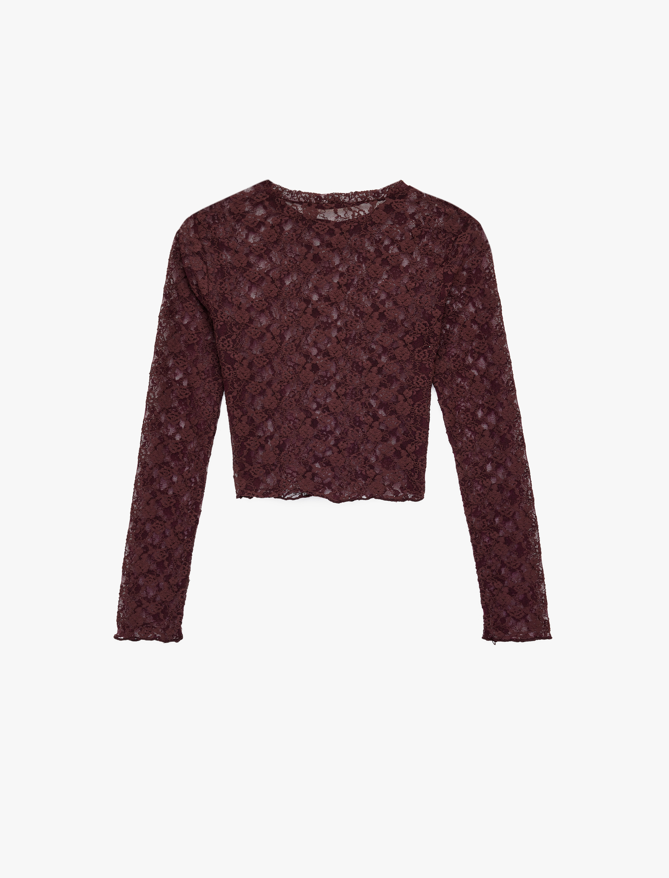   Uzun Kollu Bisiklet Yaka Slim Fit Dantel Bluz