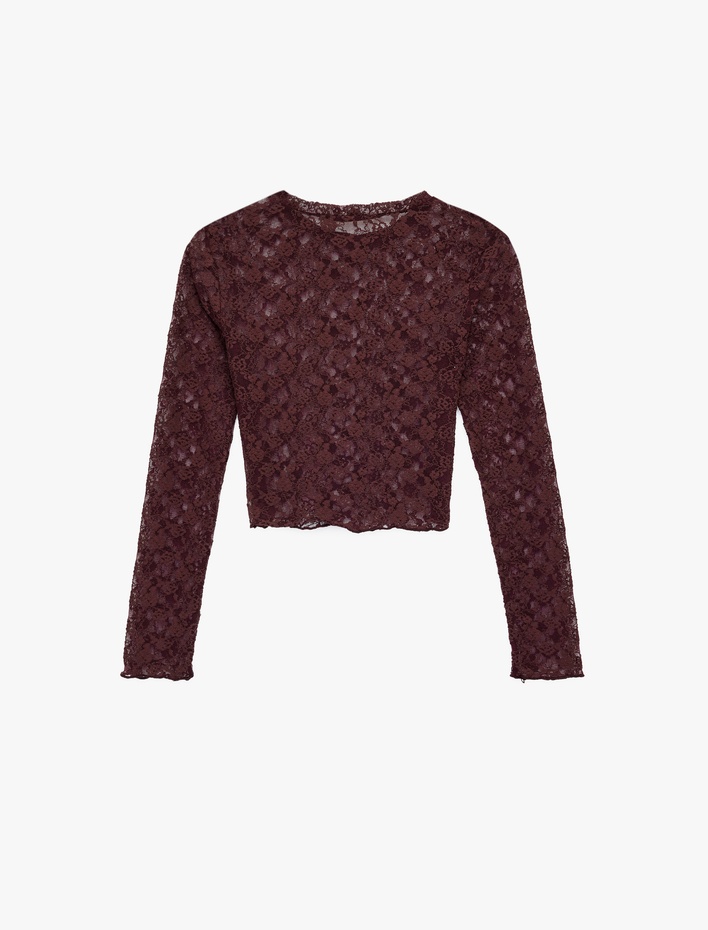  Uzun Kollu Bisiklet Yaka Slim Fit Dantel Bluz