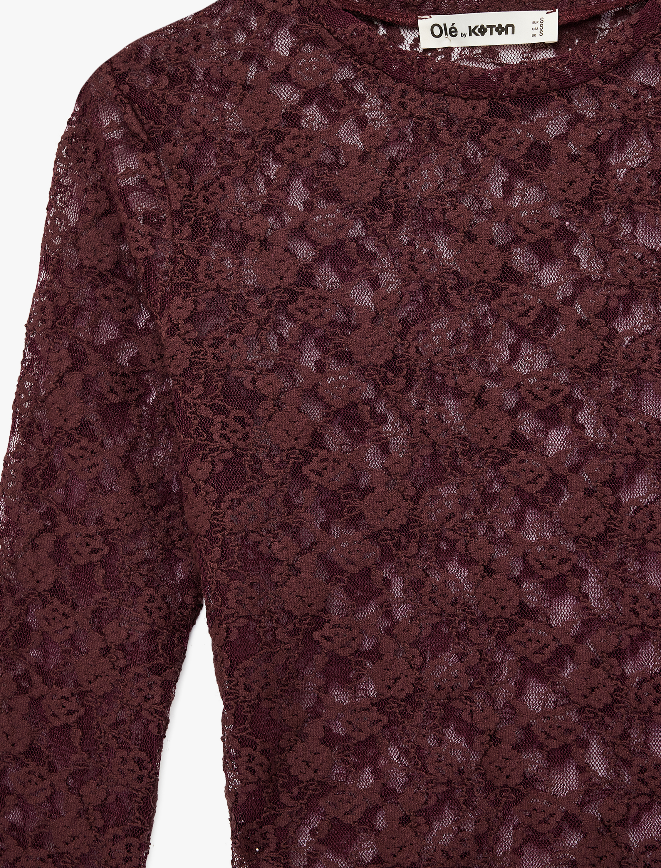   Uzun Kollu Bisiklet Yaka Slim Fit Dantel Bluz