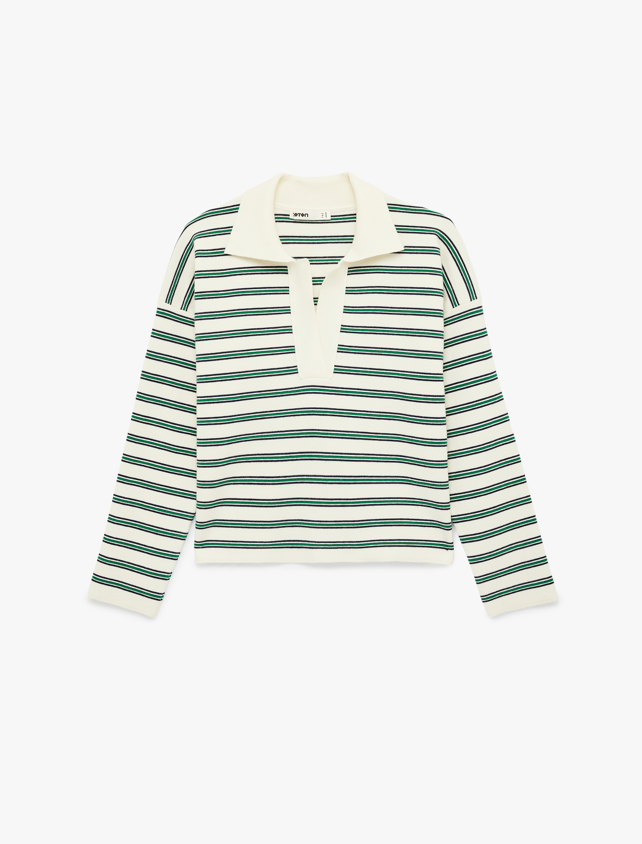   Uzun Kollu Polo Yaka Çizgili Oversize Triko Kazak