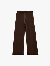 Beli Lastikli Bağlamalı Üç İplik Geniş Paça Nervürlü Eşofman Altı