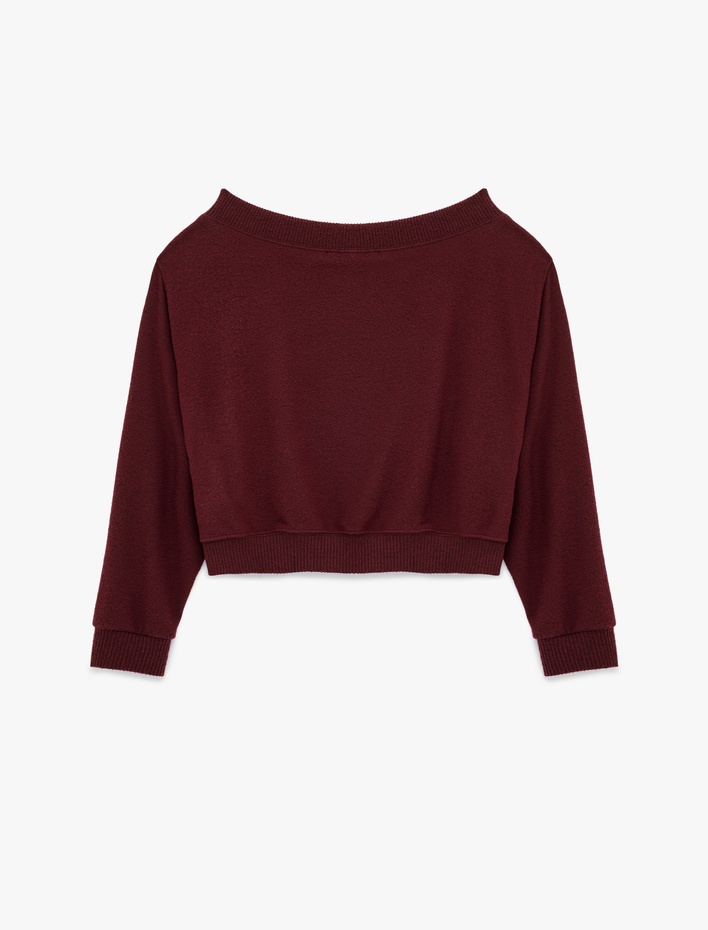  Uzun Kollu Yumuşak Dokulu Omzu Açık Tişört