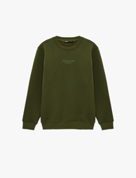 Uzun Kollu Şardonlu Bisiklet Yaka Baskılı Sweatshirt