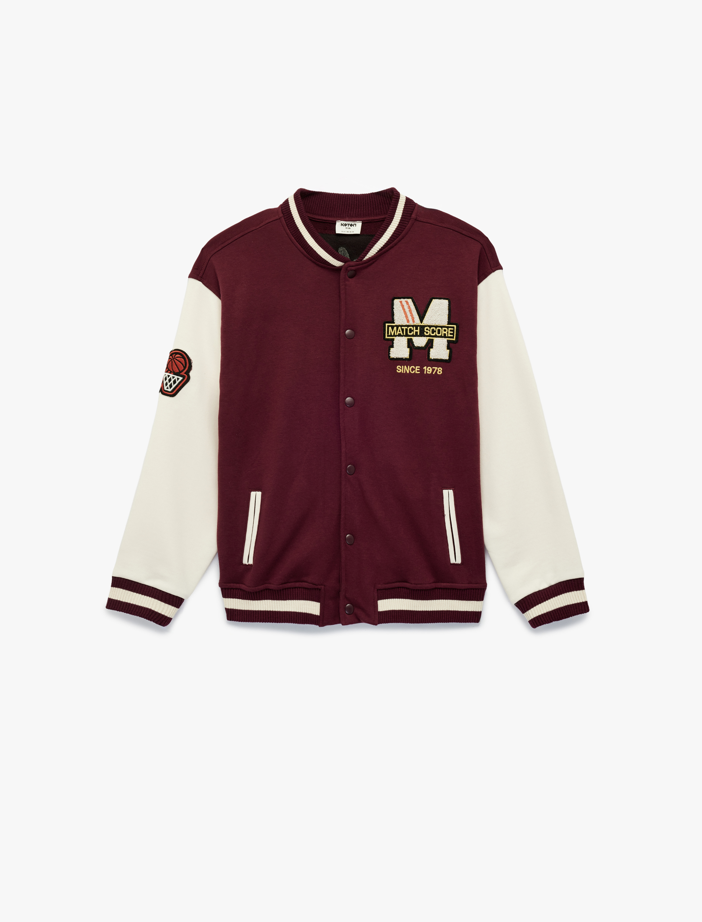  Erkek Çocuk Nakışlı Cepli Renk Bloklu Uzun Kollu Bisiklet Yaka Kolej Ceket