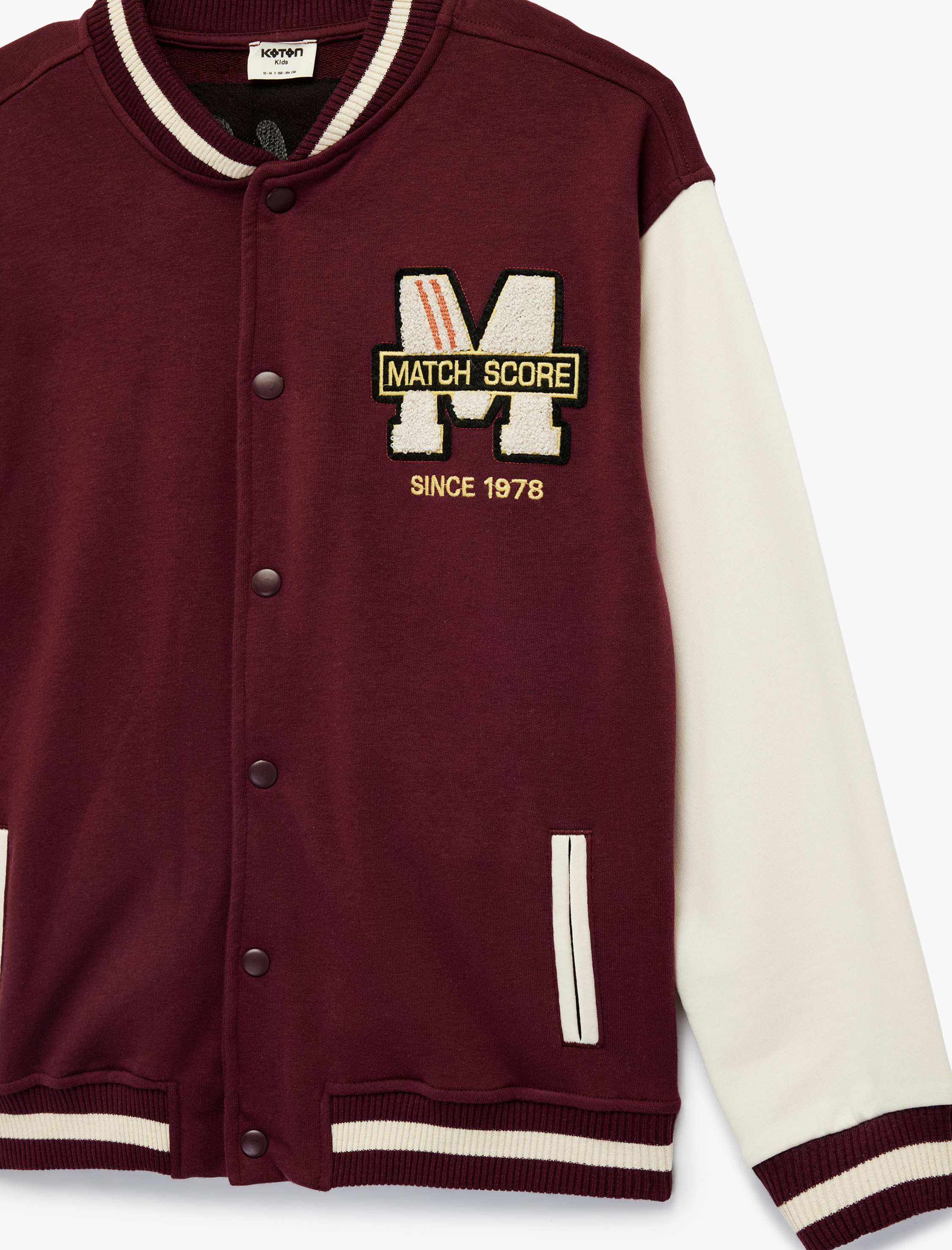  Erkek Çocuk Nakışlı Cepli Renk Bloklu Uzun Kollu Bisiklet Yaka Kolej Ceket