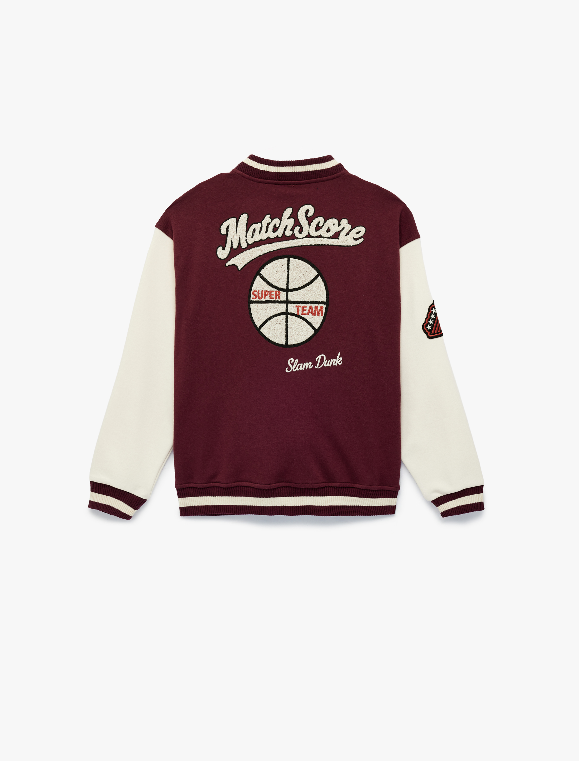  Erkek Çocuk Nakışlı Cepli Renk Bloklu Uzun Kollu Bisiklet Yaka Kolej Ceket