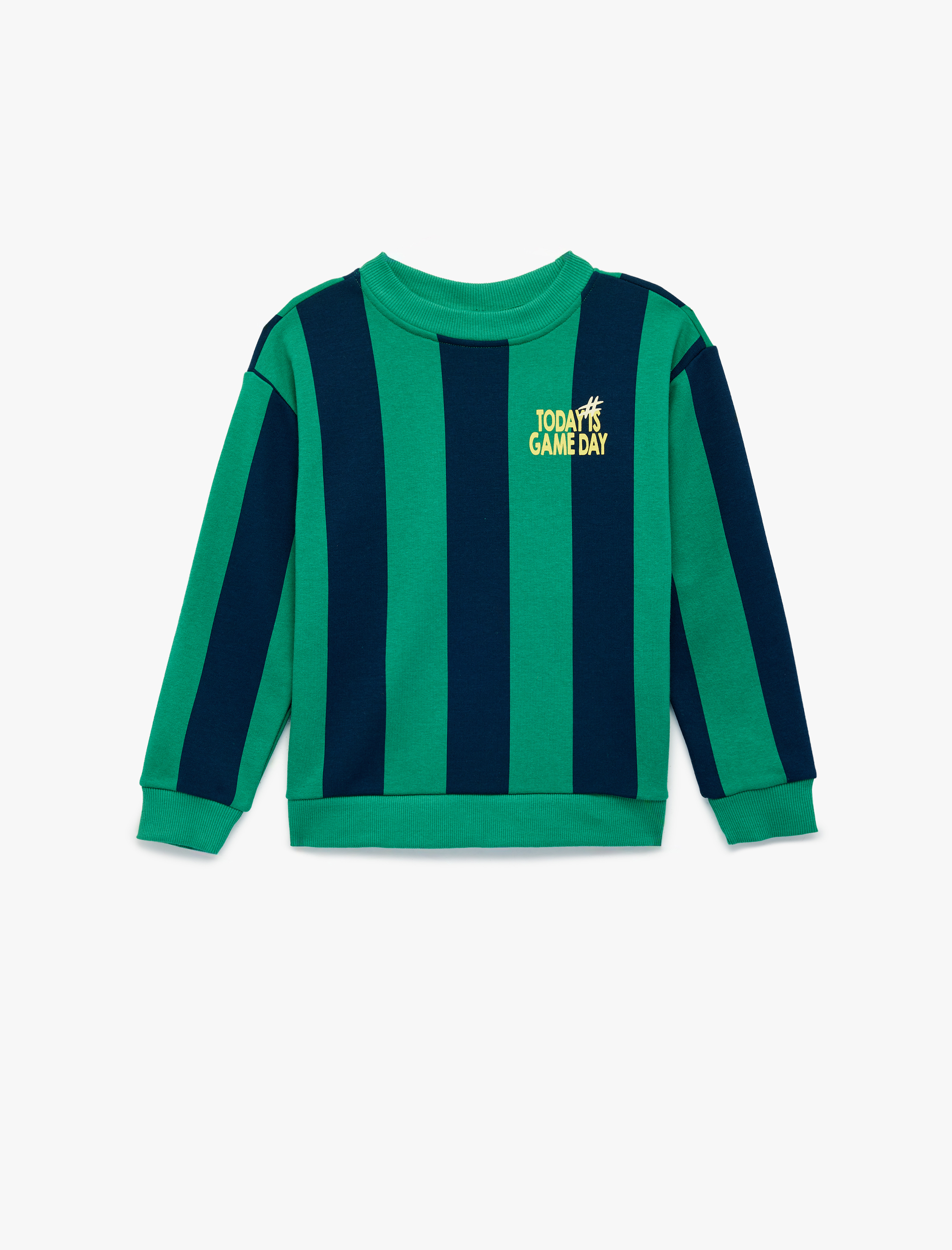  Erkek Çocuk Uzun Kollu Bisiklet Yaka Arkası Baskılı Çizgili Sweatshirt