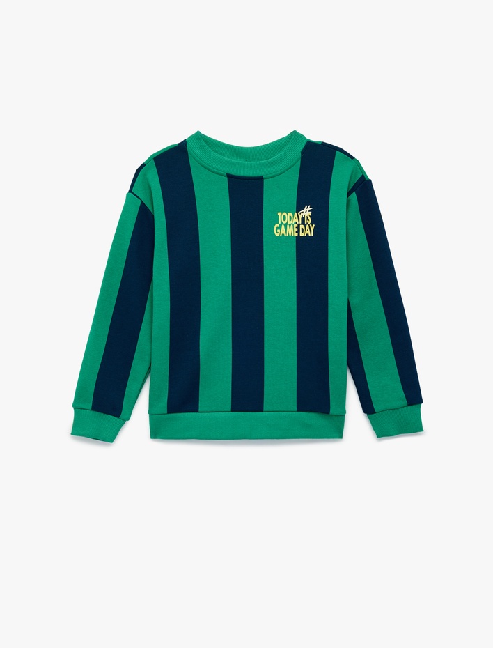 Erkek Çocuk Uzun Kollu Bisiklet Yaka Arkası Baskılı Çizgili Sweatshirt