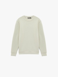 Uzun Kollu Şardonlu Bisiklet Yaka Baskılı Sweatshirt