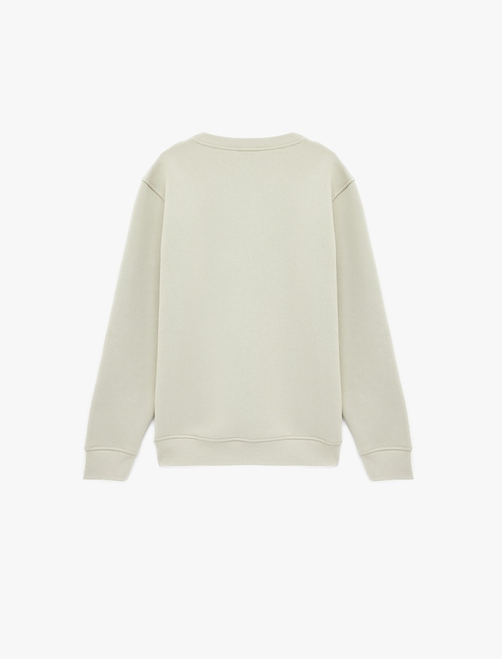  Uzun Kollu Şardonlu Bisiklet Yaka Baskılı Sweatshirt