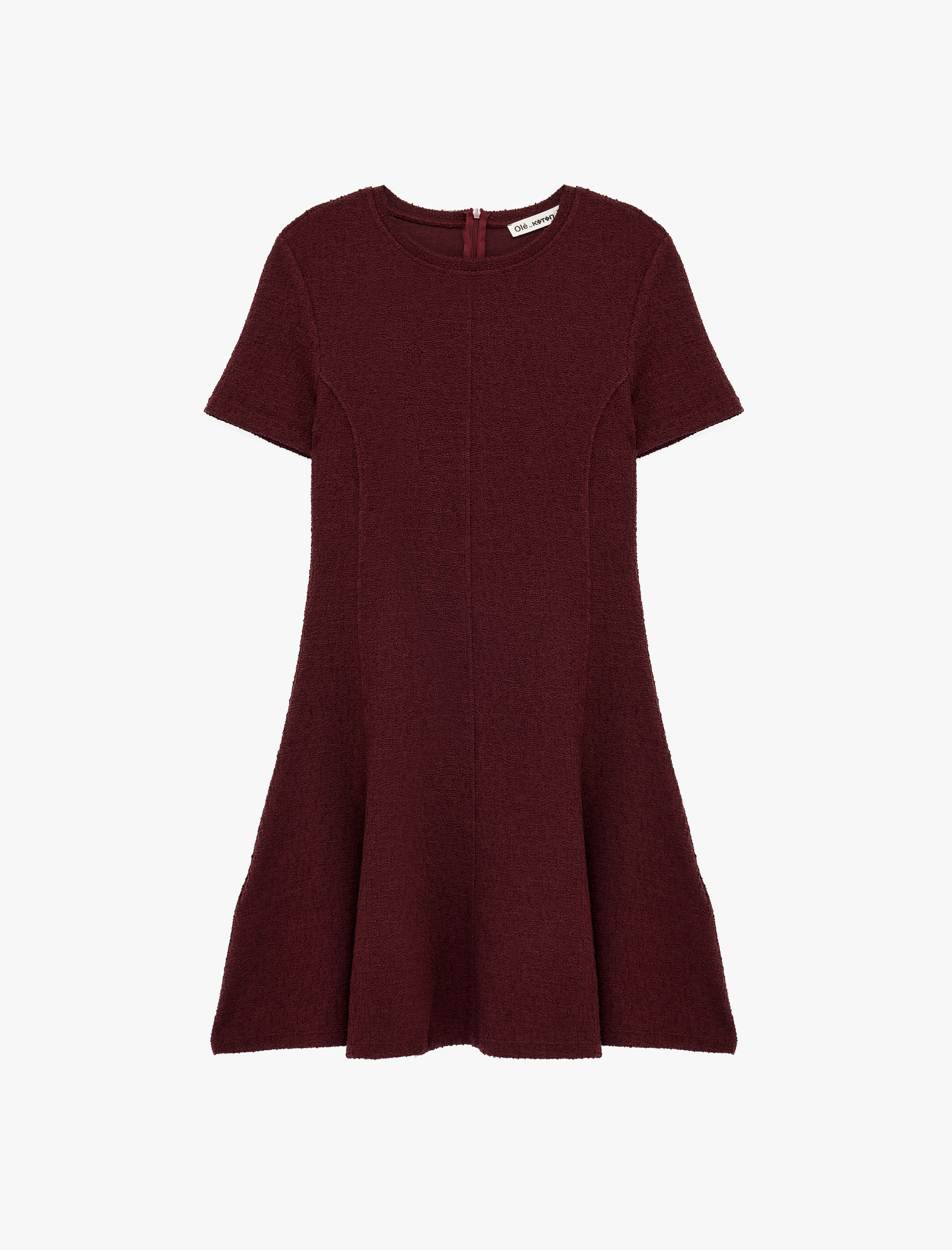   Viskon Karışımlı Volanlı Kısa Kollu Bisiklet Yaka Tüvit Mini Elbise