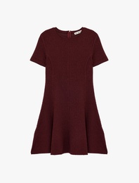 Viskon Karışımlı Volanlı Kısa Kollu Bisiklet Yaka Tüvit Mini Elbise