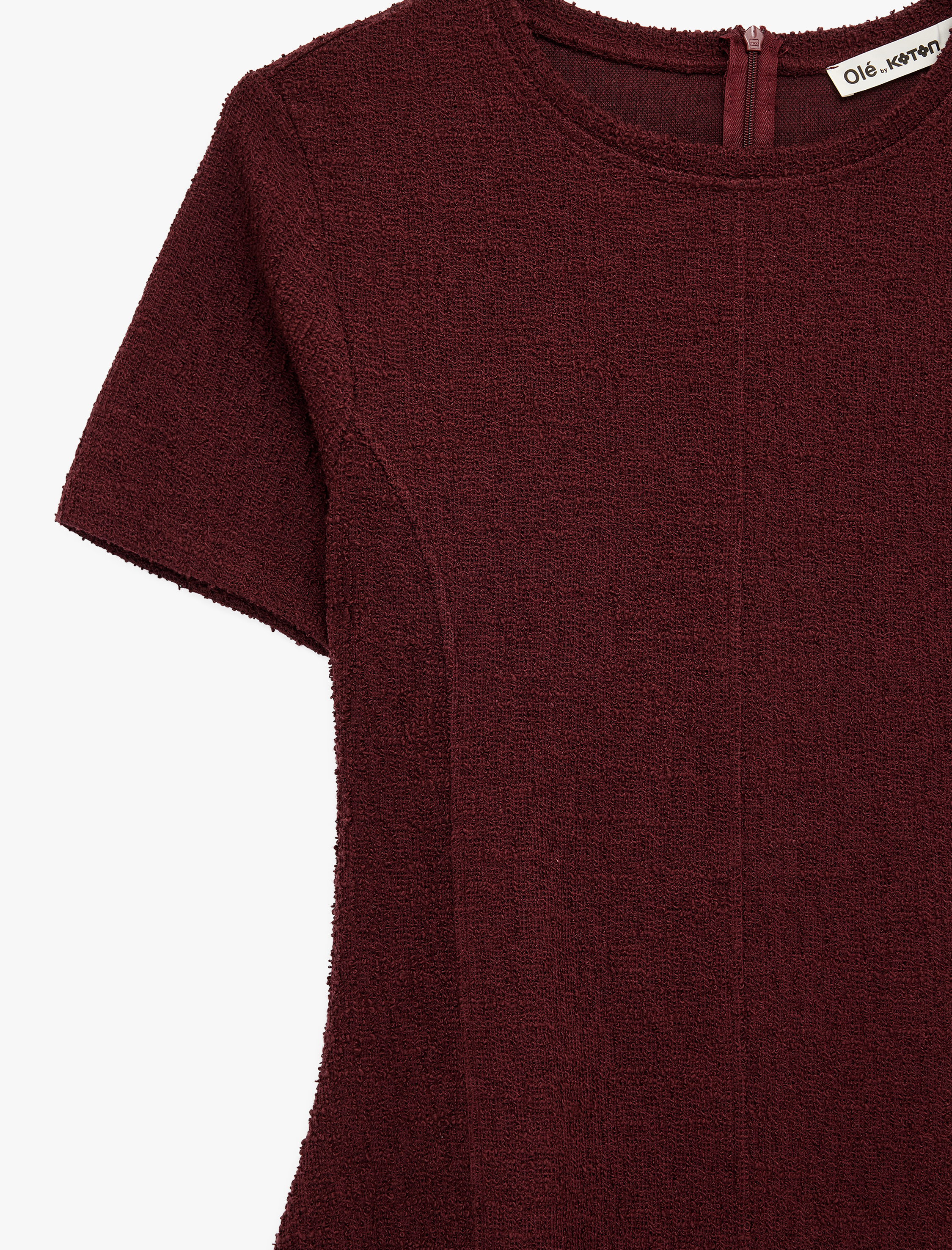   Viskon Karışımlı Volanlı Kısa Kollu Bisiklet Yaka Tüvit Mini Elbise