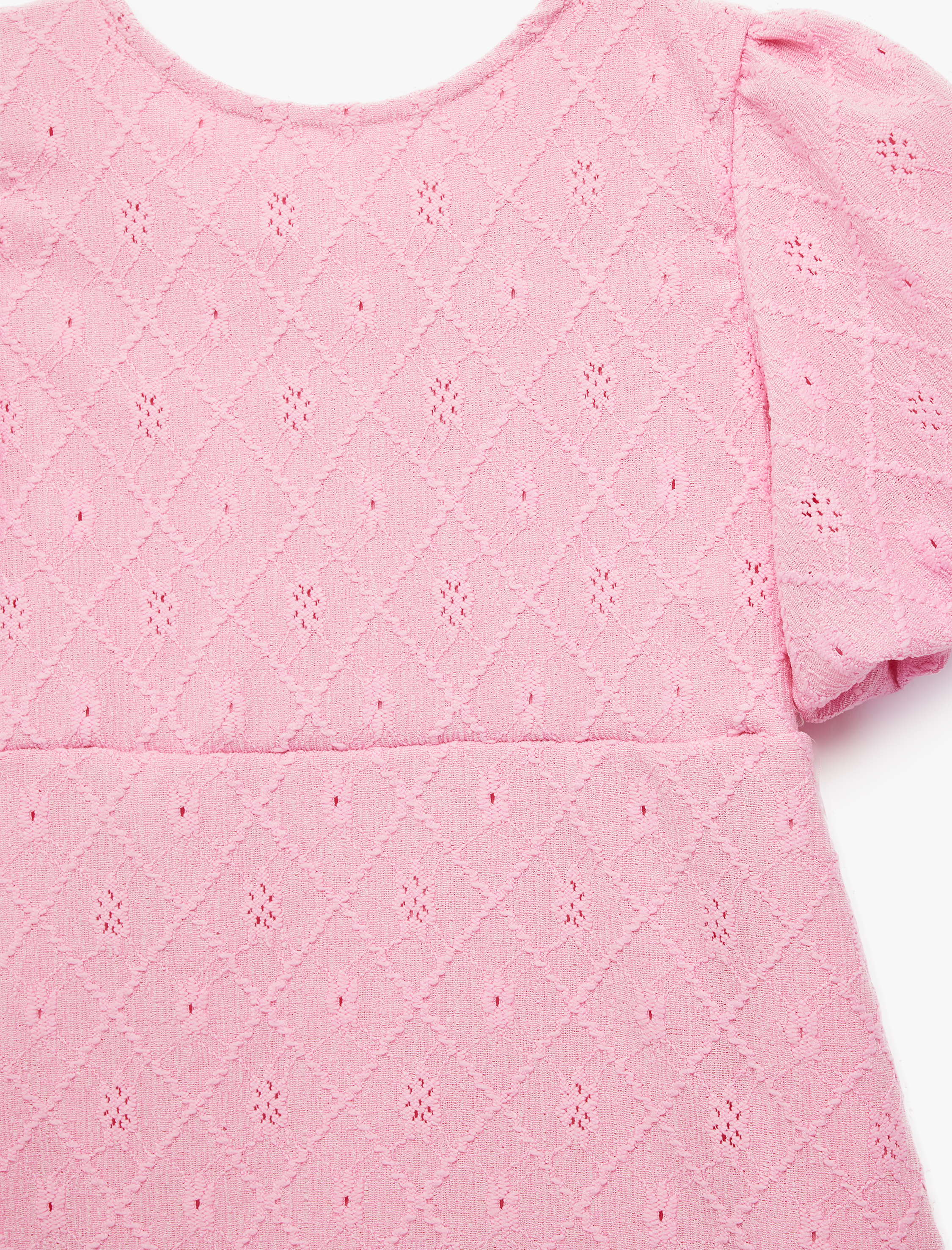  Kız Çocuk Fiyonk Detaylı Bisiklet Yaka Pencere Detaylı Gipeli Kısa Kollu Elbise