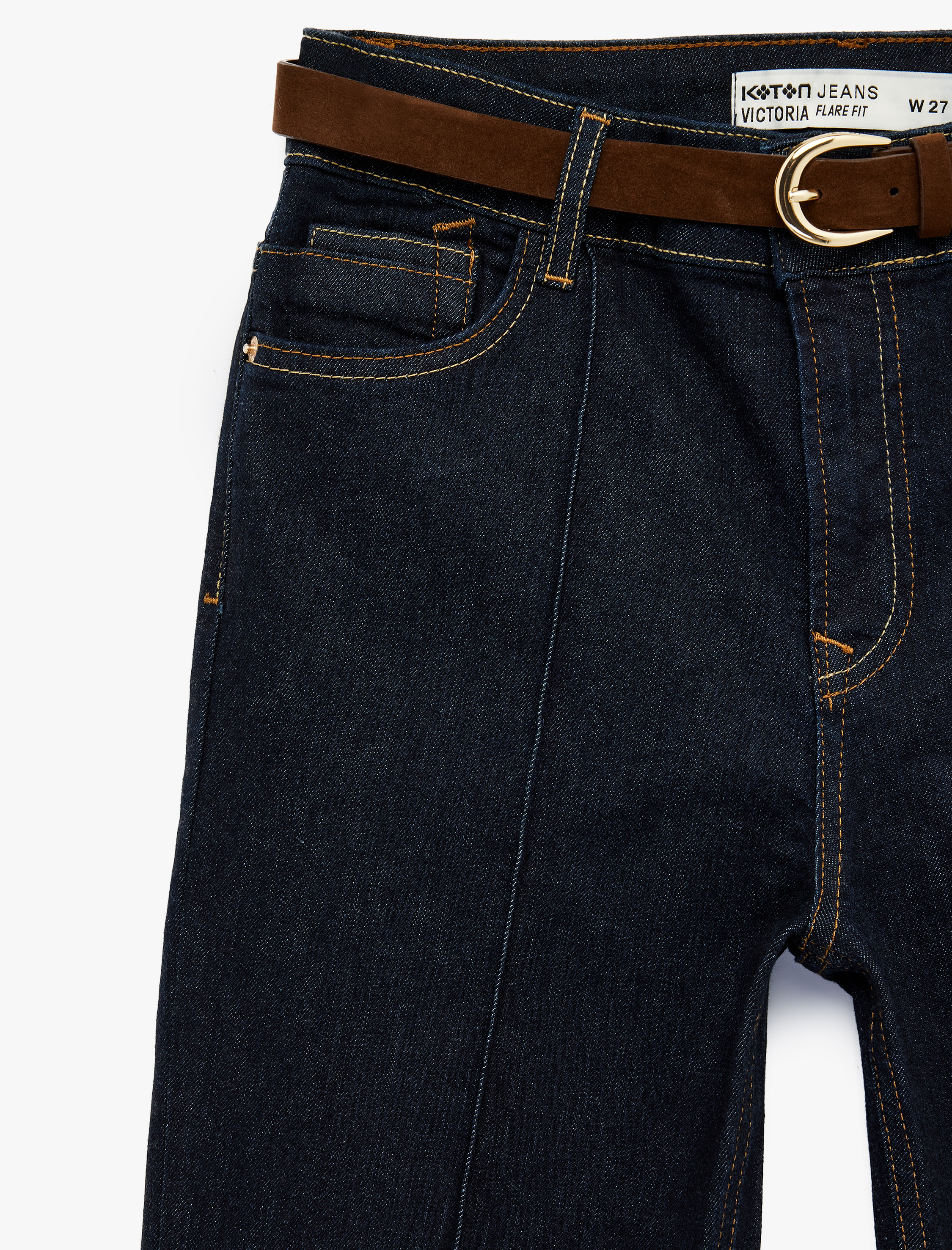   Pamuklu Kemerli İspanyol Paça Dar Kesim Denim Pantolon - Flare Jeans