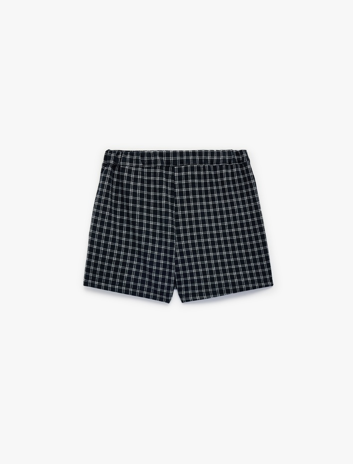 Kız Çocuk Cepli Pile Detaylı Mini Ekose Şort Etek