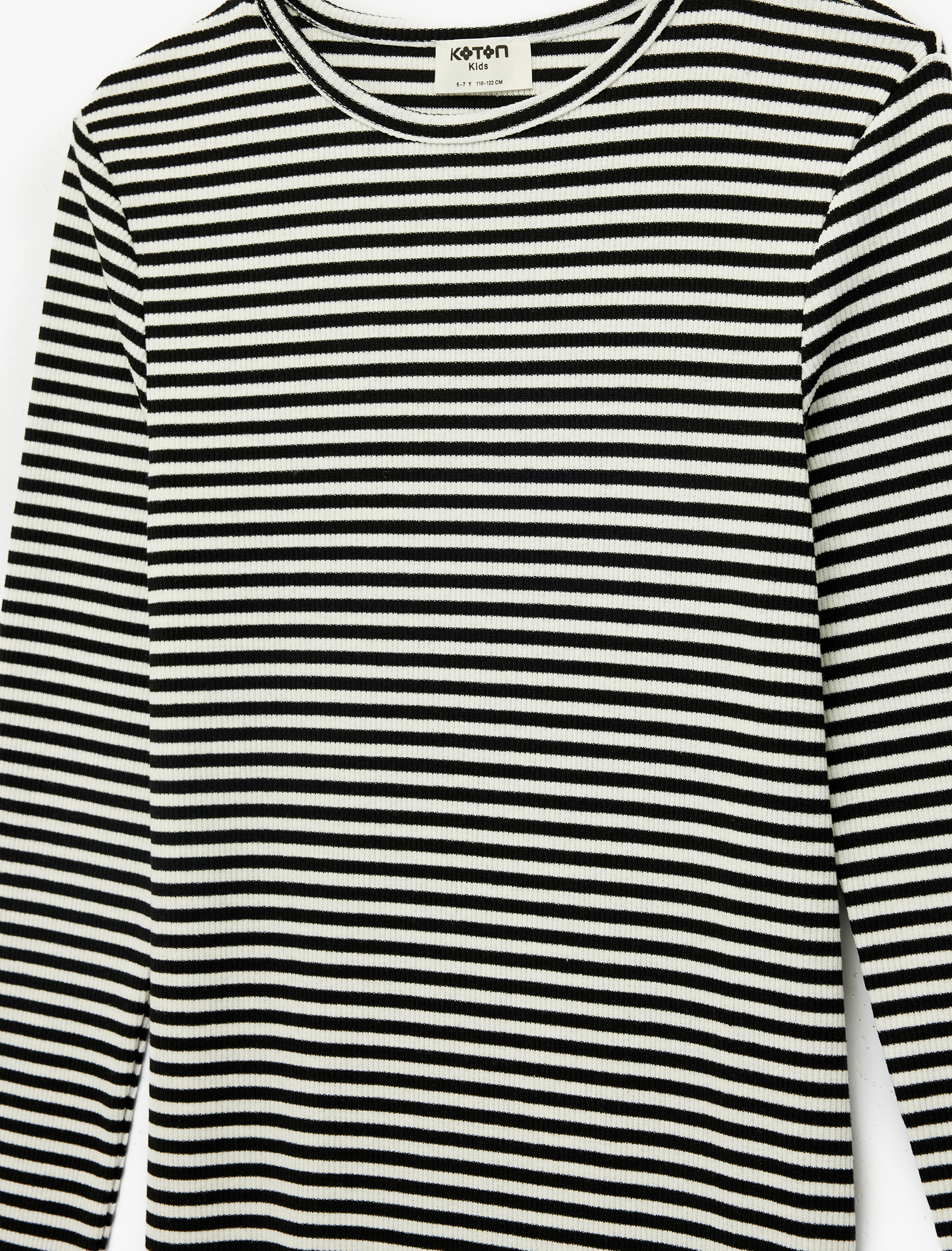  Kız Çocuk Uzun Kollu Bisiklet Yaka Çizgili Midi Elbise