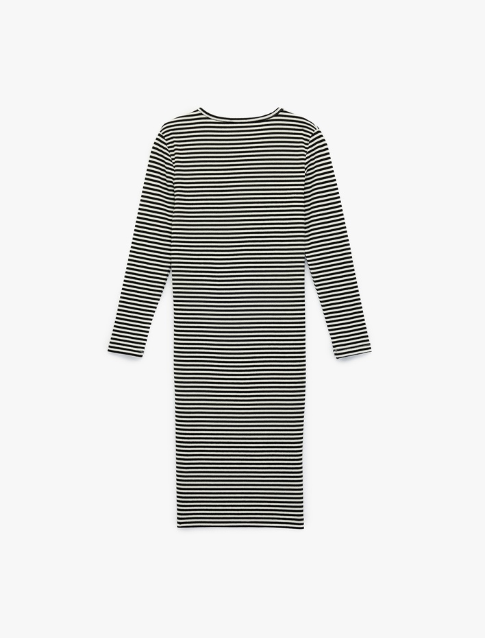 Kız Çocuk Uzun Kollu Bisiklet Yaka Çizgili Midi Elbise