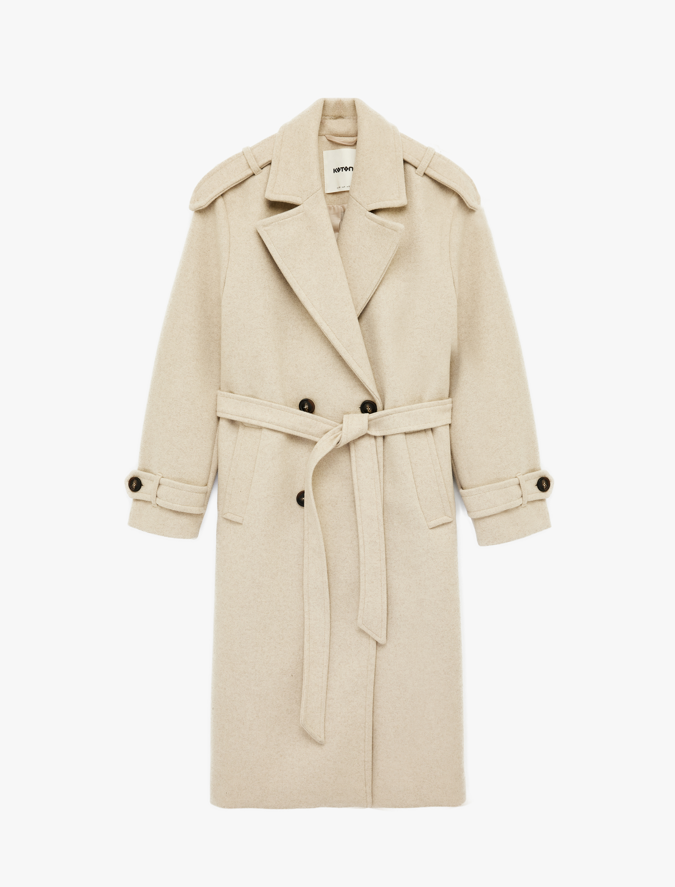   Trenç Kaban Kaşe Kruvaze Kemerli Cepli Uzun Kollu