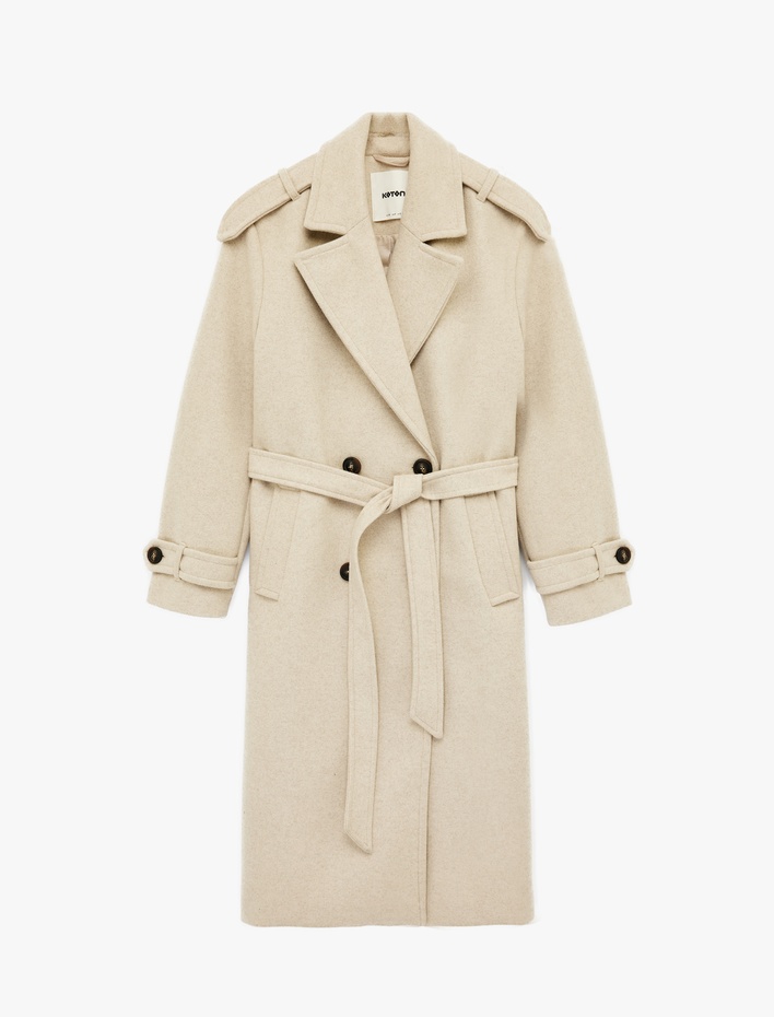  Trenç Kaban Kaşe Kruvaze Kemerli Cepli Uzun Kollu