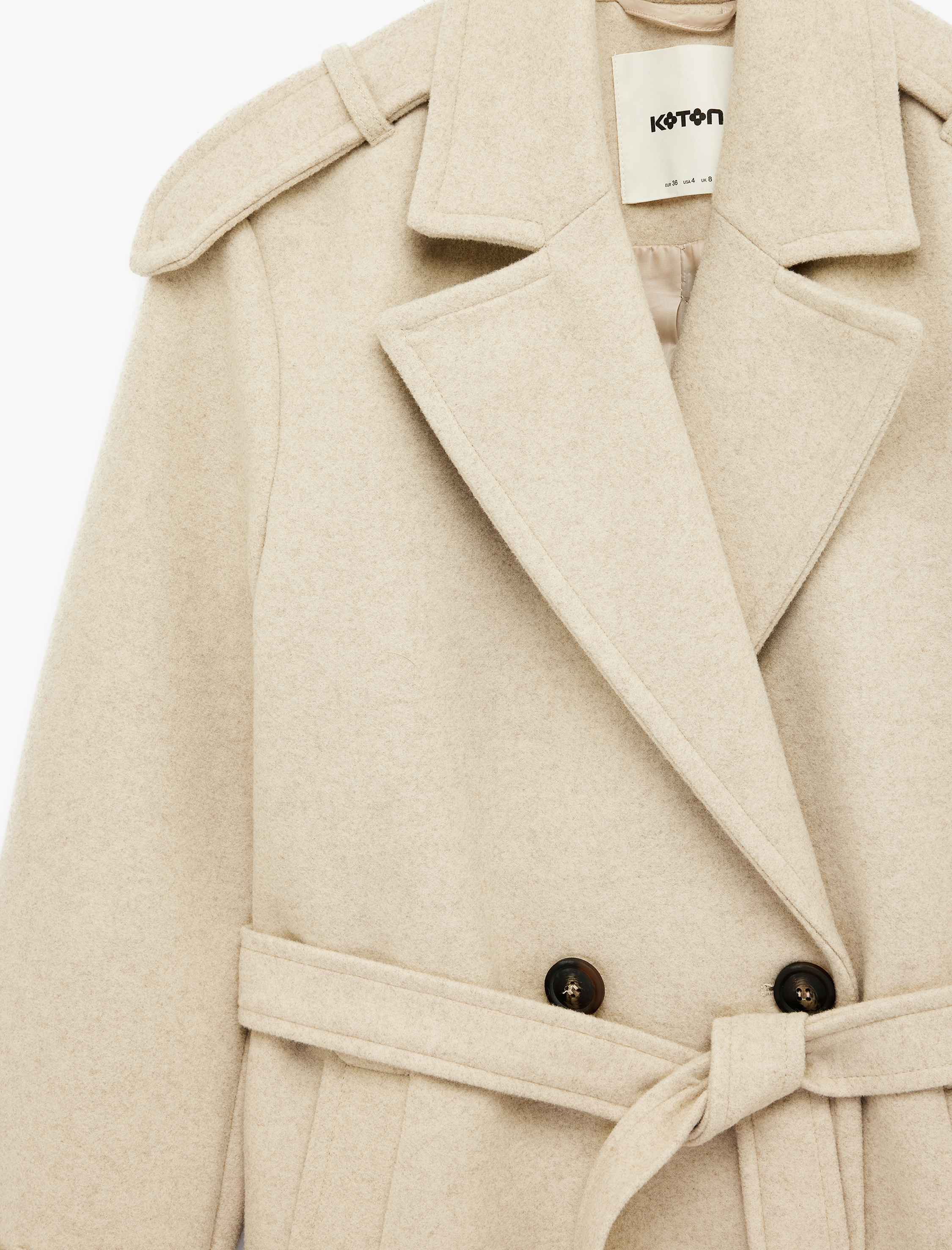   Trenç Kaban Kaşe Kruvaze Kemerli Cepli Uzun Kollu