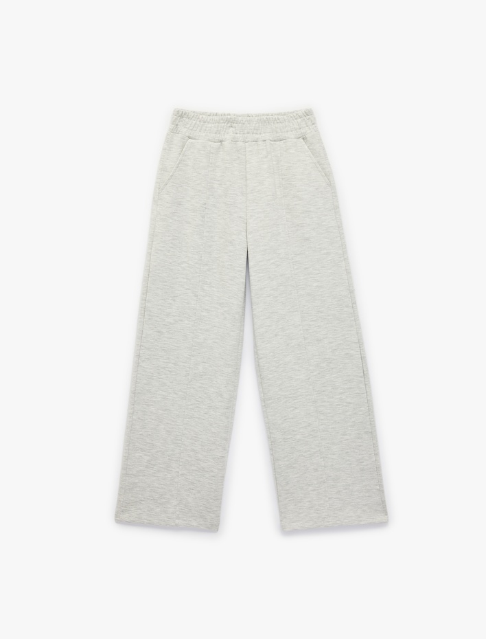Kız Çocuk Viskon Karışımlı Beli Lastikli Cepli Geniş Paça Pantolon