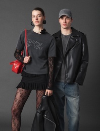 Fermuar Detaylı Uzun Kollu Crop Oversize Suni Deri Biker Ceket