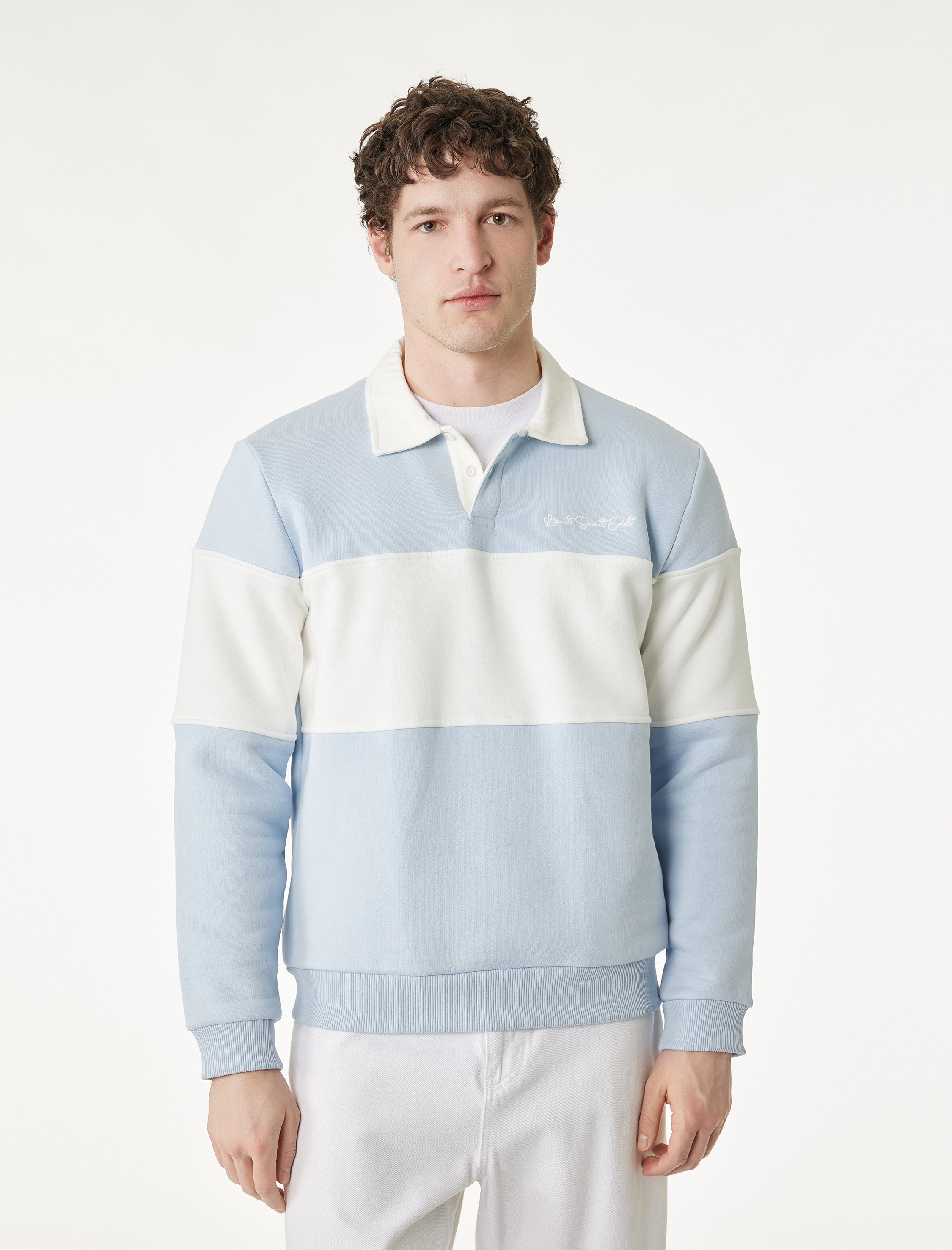   Uzun Kollu İşlemeli Renk Bloklu Polo Yaka Sweatshirt