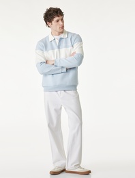 Uzun Kollu İşlemeli Renk Bloklu Polo Yaka Sweatshirt