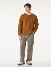 Regular Fit Uzun Kollu Şardonlu Bisiklet Yaka Basic Baskılı Sweatshirt