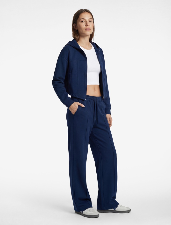  Kapüşonlu Uzun Kollu Fermuarlı Dikiş Detaylı Spor Sweatshirt