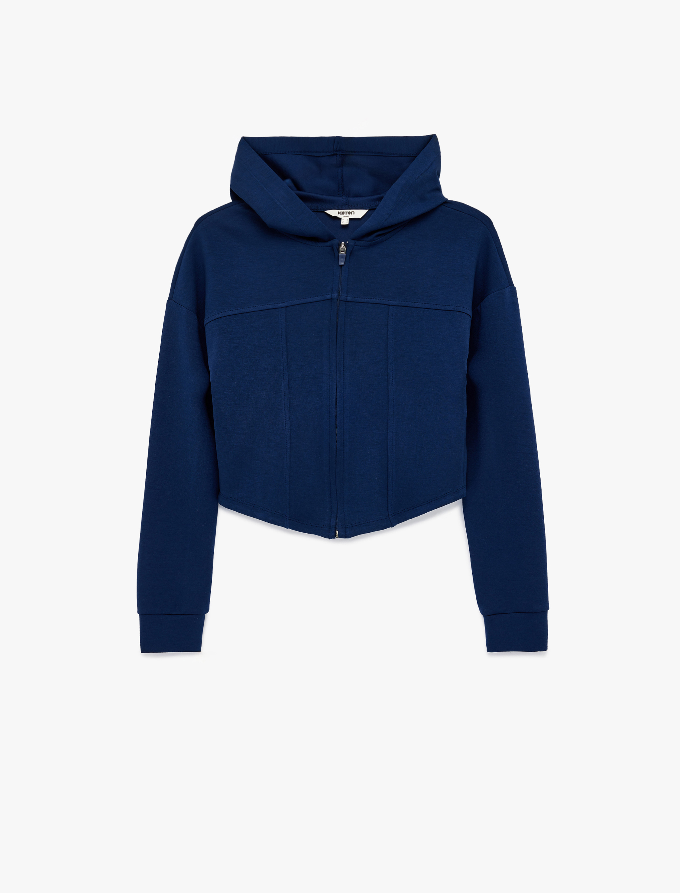   Kapüşonlu Uzun Kollu Fermuarlı Dikiş Detaylı Spor Sweatshirt