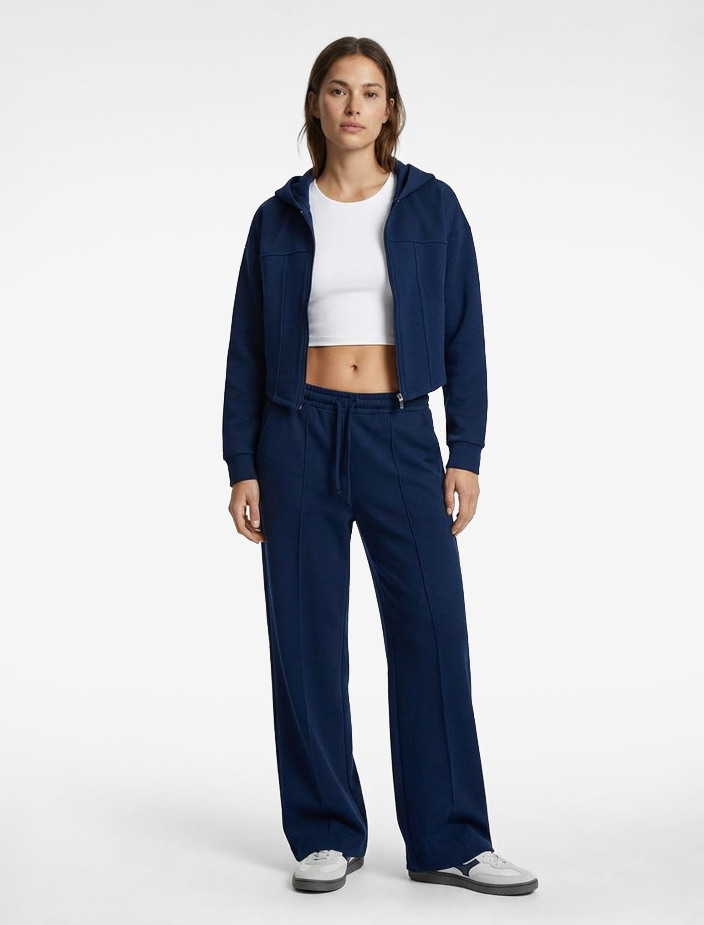   Kapüşonlu Uzun Kollu Fermuarlı Dikiş Detaylı Spor Sweatshirt