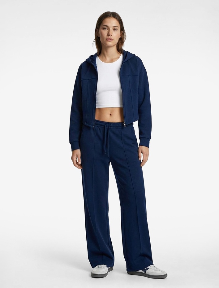  Kapüşonlu Uzun Kollu Fermuarlı Dikiş Detaylı Spor Sweatshirt