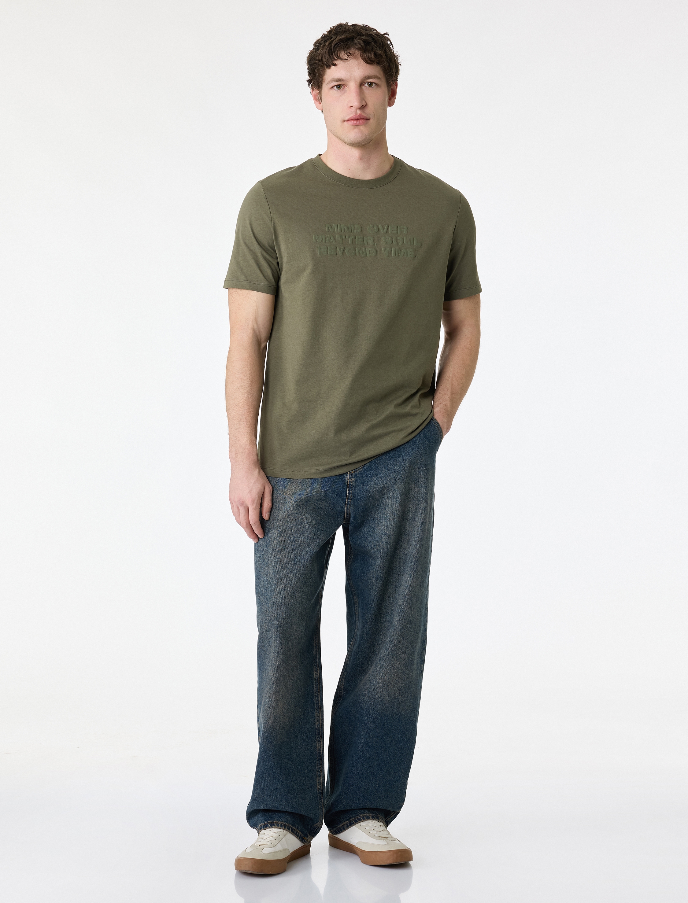   Regular Fit Kısa Kollu Pamuklu Bisiklet Yaka Baskılı Tişört