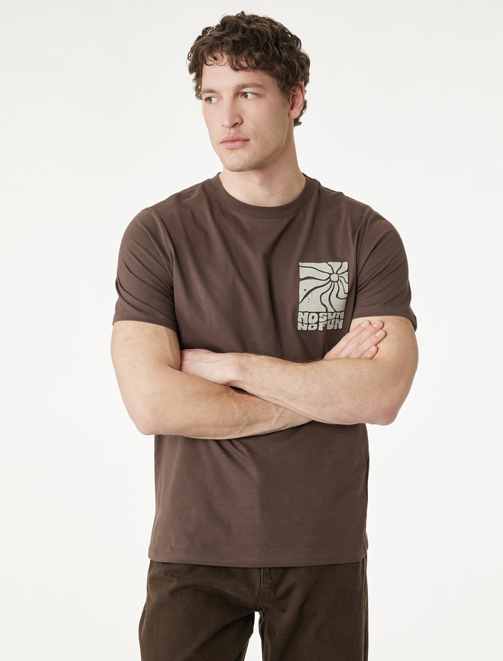  Regular Fit Pamuklu Bisiklet Yaka Kısa Kollu Baskılı Tişört