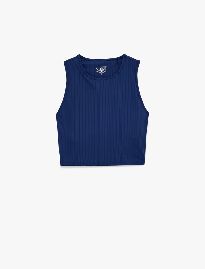  Kolsuz Bisiklet Yaka Slim Fit Crop Sporcu Atleti