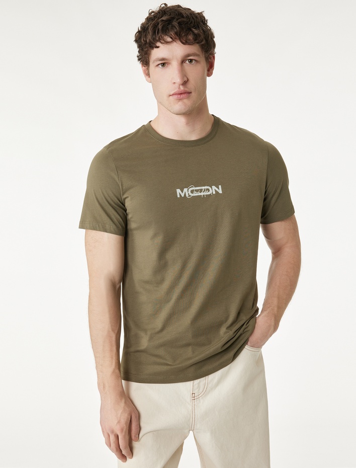  Regular Fit Kısa Kollu Bisiklet Yaka Pamuklu Baskılı Tişört