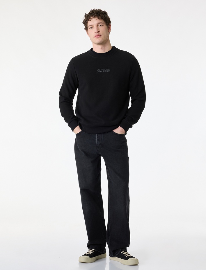  Regular Fit Uzun Kollu Baskılı Bisiklet Yaka Sweatshirt