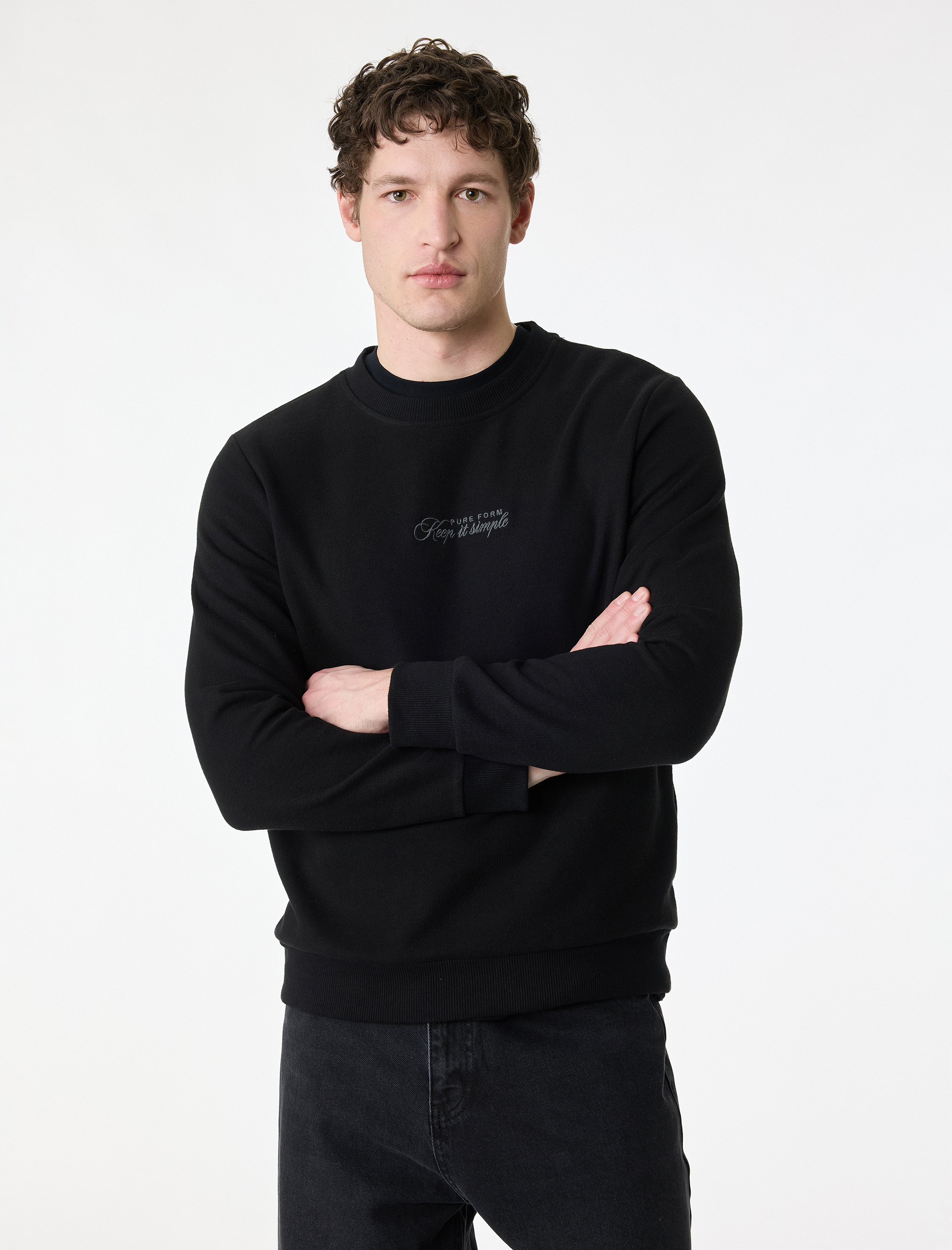   Regular Fit Uzun Kollu Baskılı Bisiklet Yaka Sweatshirt