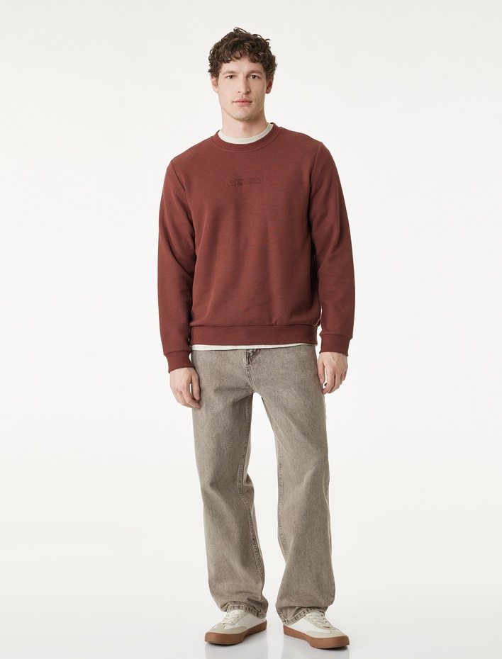  Regular Fit Uzun Kollu Baskılı Bisiklet Yaka Sweatshirt