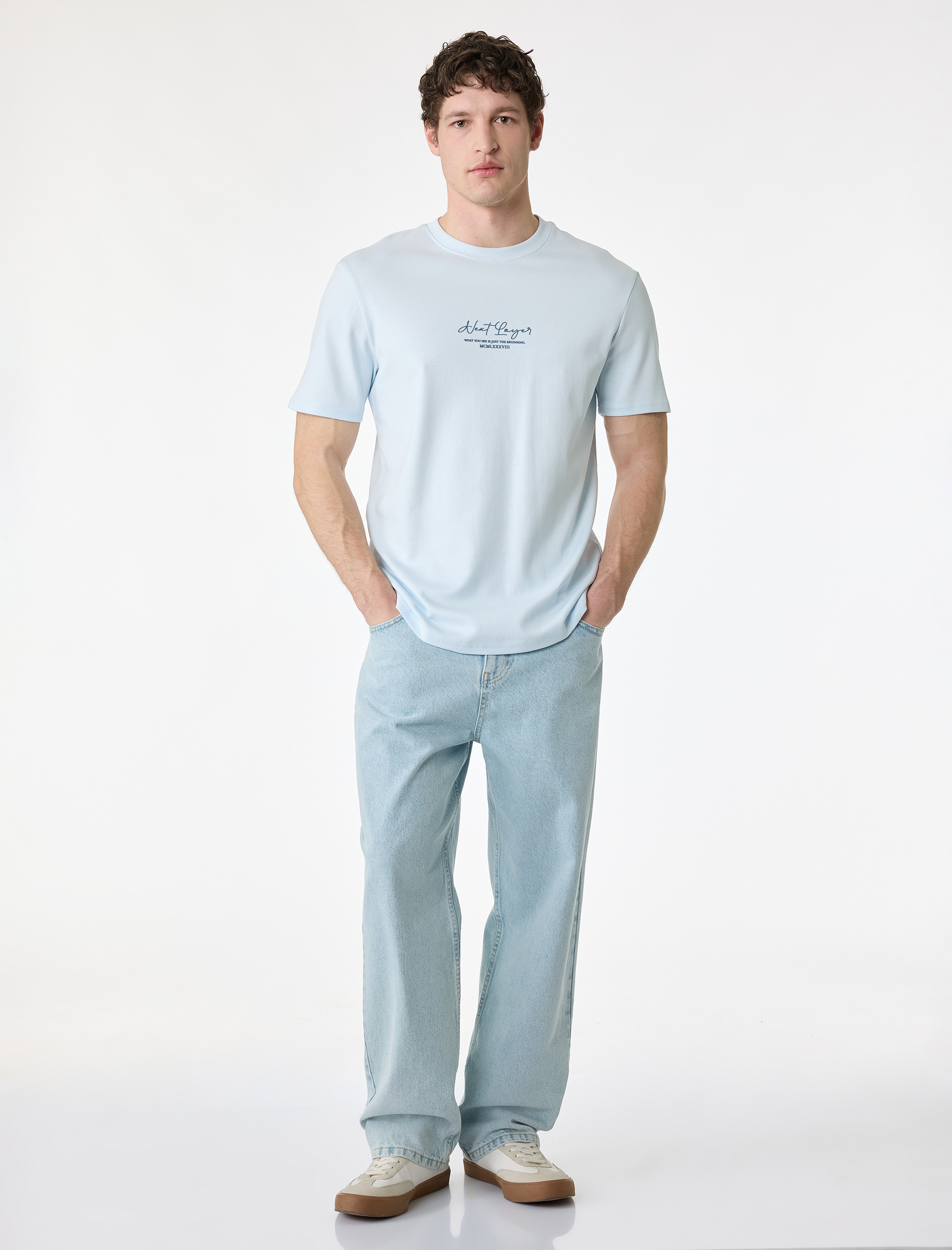   Regular Fit Kısa Kollu Bisiklet Yaka Pamuklu Baskılı Tişört