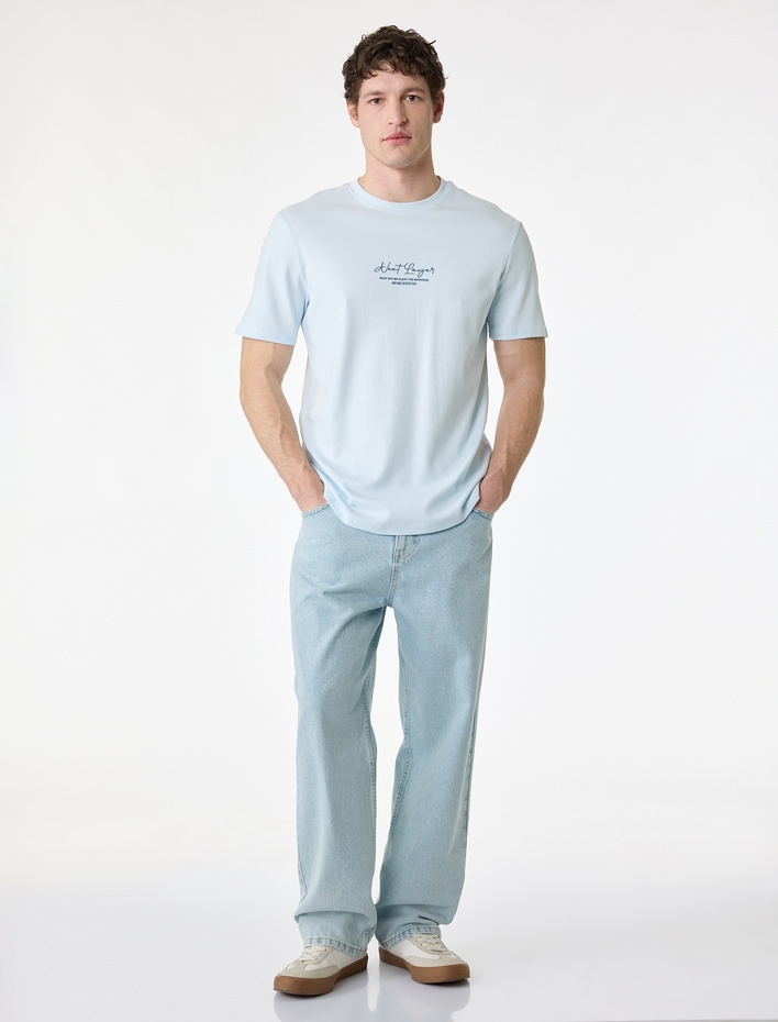  Regular Fit Kısa Kollu Bisiklet Yaka Pamuklu Baskılı Tişört