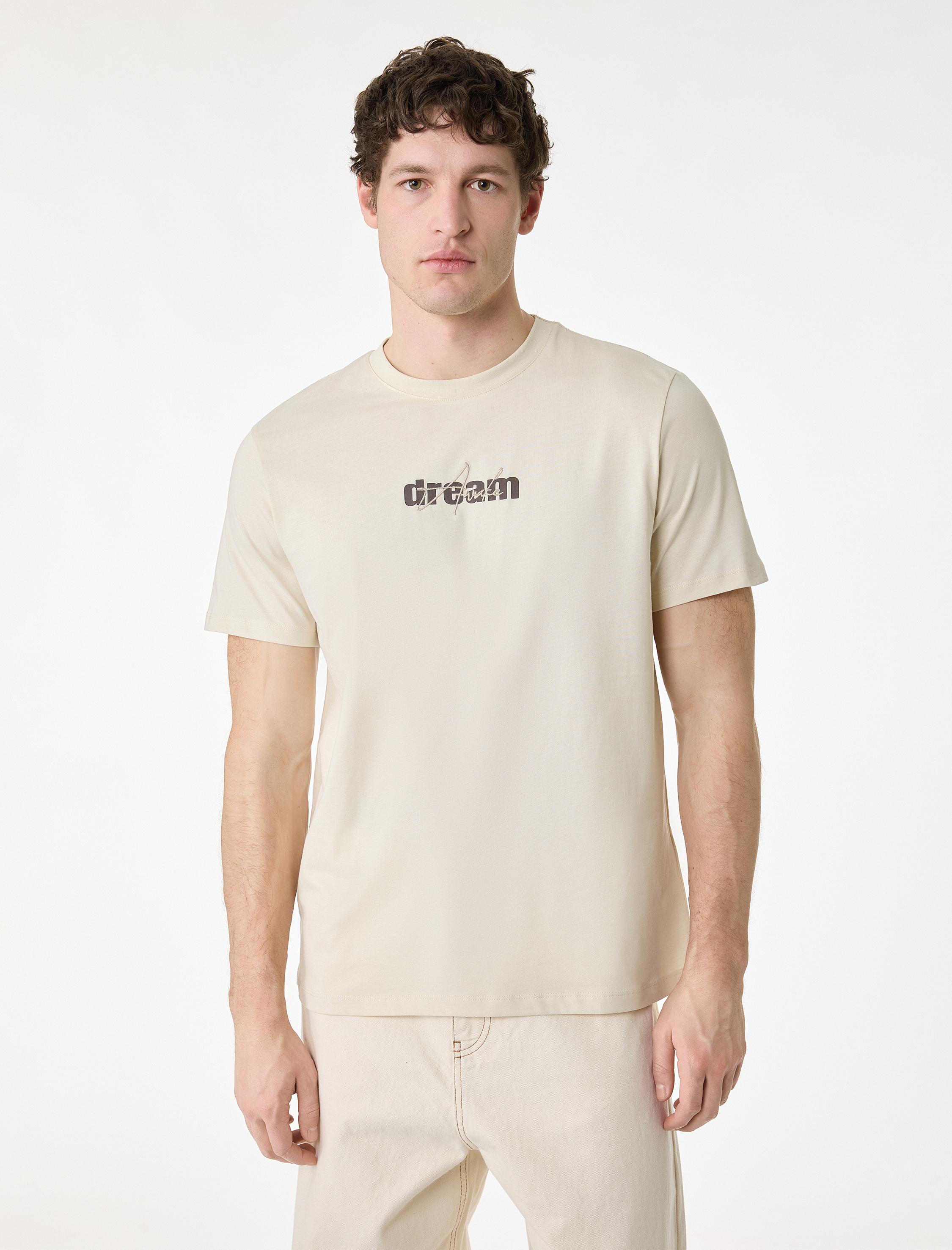   Regular Fit Kısa Kollu Bisiklet Yaka Pamuklu Baskılı Tişört